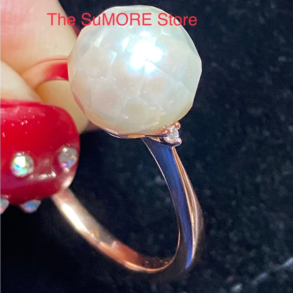 Peach Edison Pearl & Diamond Ring
